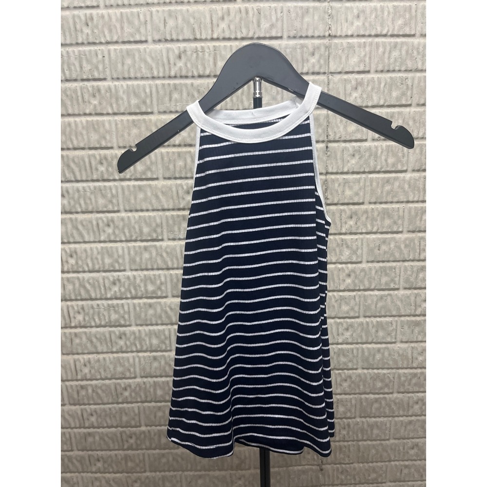 Cupshe Womens Navy Blue White Striped Ribbed High Neck Halter Tank Top XS NEW